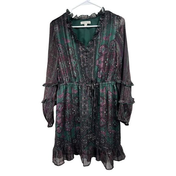 Frye & Co LS Floral Fit & Flare Button Front Dress Medium - Picture 1 of 16
